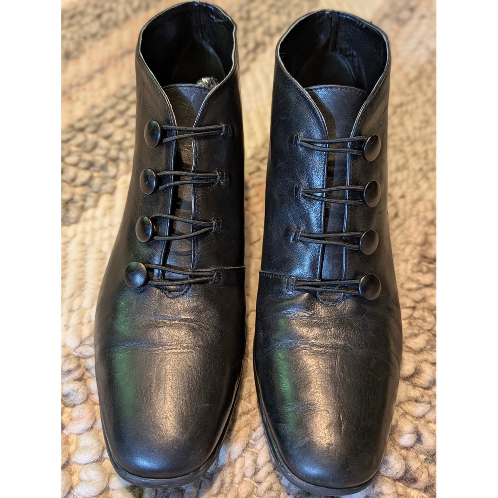 VTG Sudini Made in Italy Black Leather Ankle Boots Square Toe Block Heel 8.5
